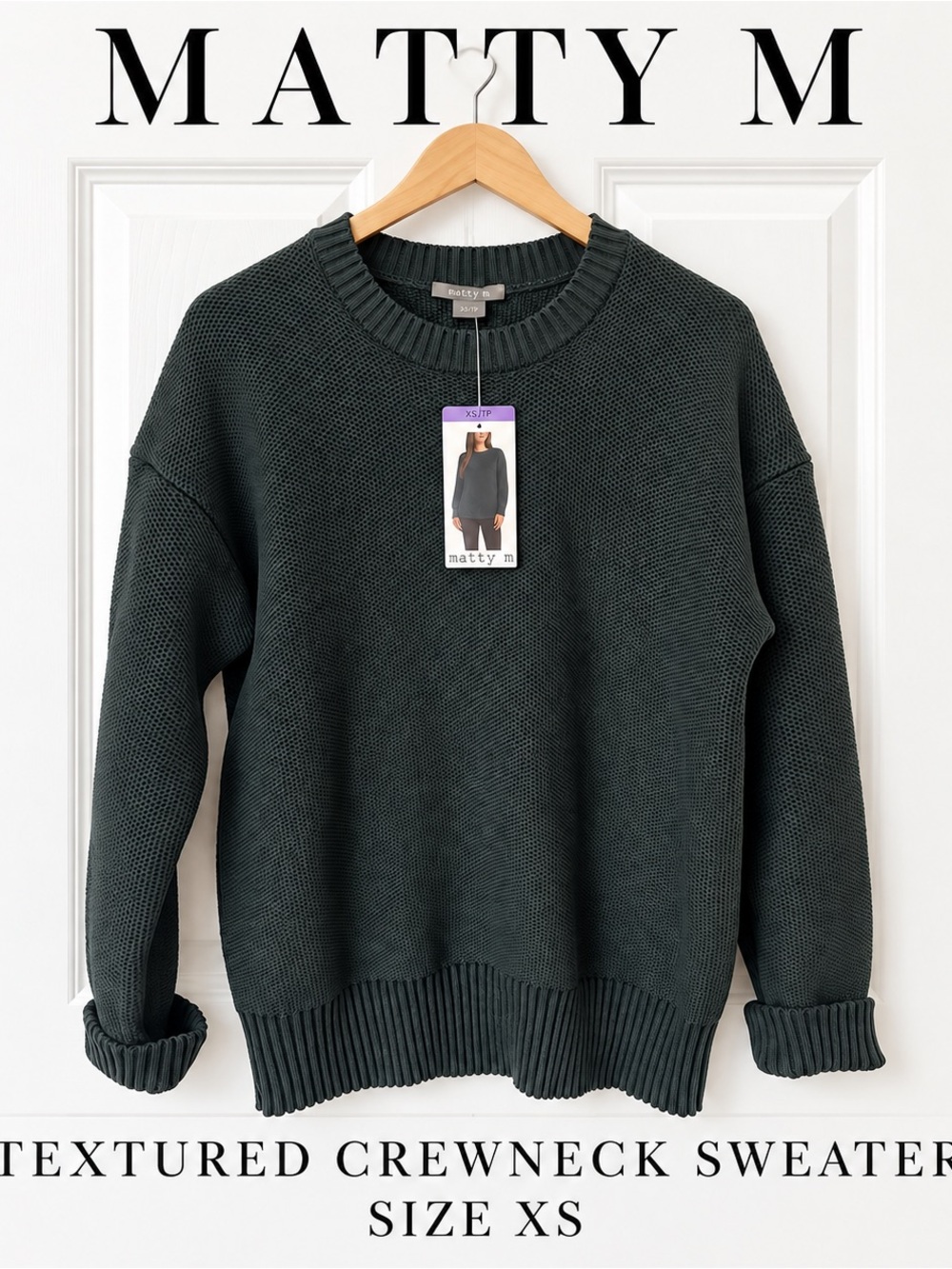 Matty M Women’s Textured Crewneck Sweater - Forest Green